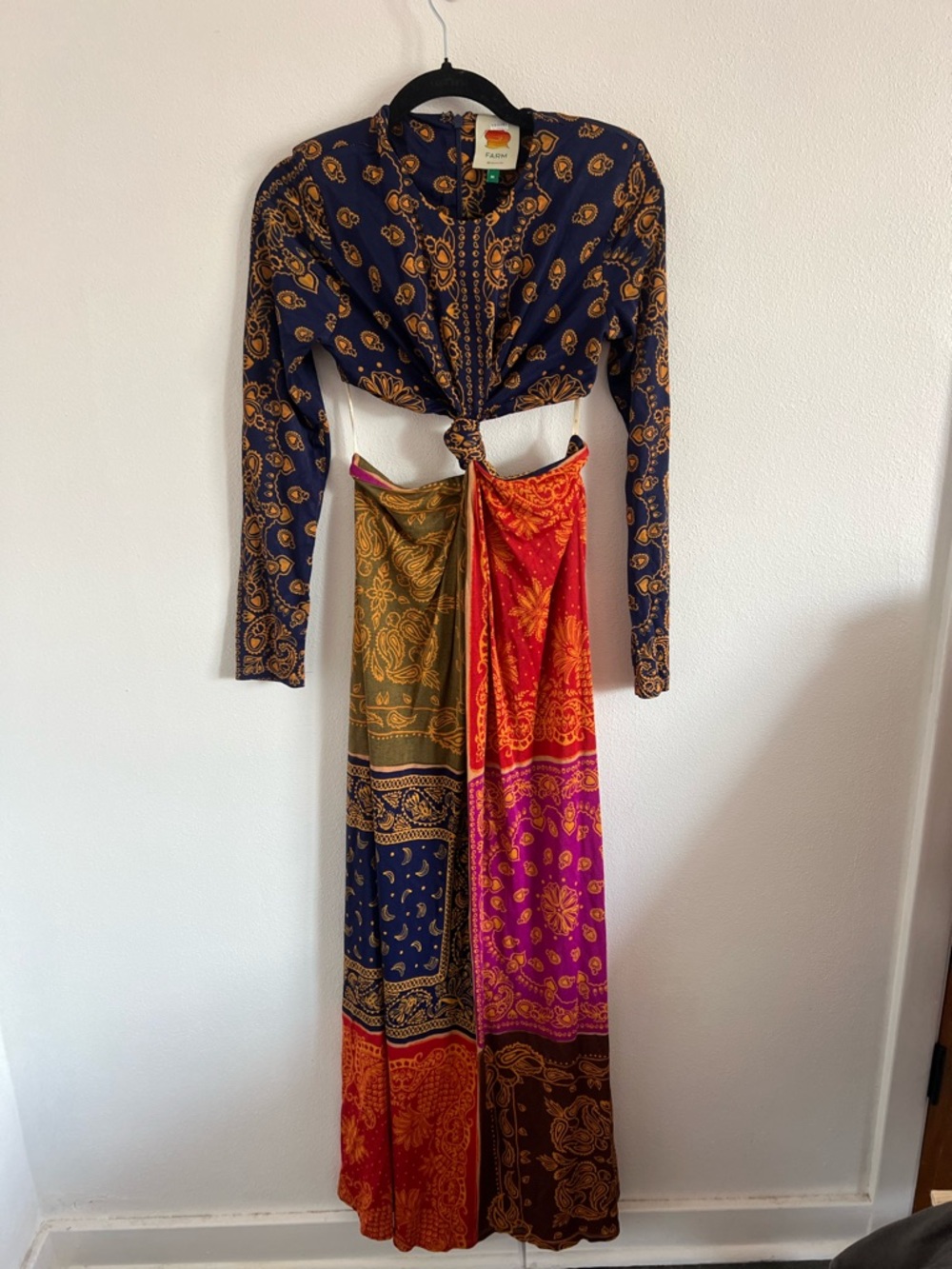 FARM Rio Patchwork Bandana Dream Cut Out Maxi Dress Navy, Brown - Picture 2 of 4